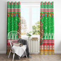 Mali Christmas Window Curtain with Cartoon Elephant Pyramid Snowflakes and Holiday Lights - Wonder Print Shop