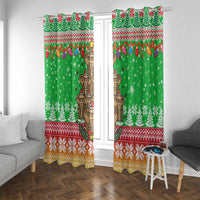 Mali Christmas Window Curtain with Cartoon Elephant Pyramid Snowflakes and Holiday Lights - Wonder Print Shop
