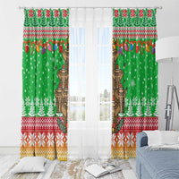 Mali Christmas Window Curtain with Cartoon Elephant Pyramid Snowflakes and Holiday Lights - Wonder Print Shop