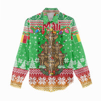 Mali Christmas Women Casual Shirt with Cartoon Elephant Pyramid Snowflakes and Holiday Lights - Wonder Print Shop