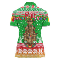Mali Christmas Women Polo Shirt with Cartoon Elephant Pyramid Snowflakes and Holiday Lights - Wonder Print Shop