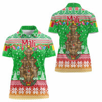 Mali Christmas Women Polo Shirt with Cartoon Elephant Pyramid Snowflakes and Holiday Lights - Wonder Print Shop