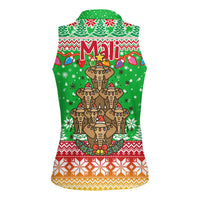 Mali Christmas Women Sleeveless Polo Shirt with Cartoon Elephant Pyramid Snowflakes and Holiday Lights - Wonder Print Shop