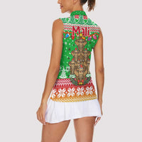 Mali Christmas Women Sleeveless Polo Shirt with Cartoon Elephant Pyramid Snowflakes and Holiday Lights - Wonder Print Shop