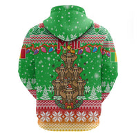 Mali Christmas Zip Hoodie with Cartoon Elephant Pyramid Snowflakes and Holiday Lights - Wonder Print Shop