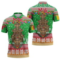 Mali Christmas Zipper Polo Shirt with Cartoon Elephant Pyramid Snowflakes and Holiday Lights - Wonder Print Shop