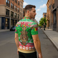 Mali Christmas Zipper Polo Shirt with Cartoon Elephant Pyramid Snowflakes and Holiday Lights - Wonder Print Shop