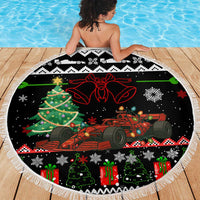 Monaco Christmas Beach Blanket with Race Car Christmas Tree and Snowflake Holiday - Wonder Print Shop