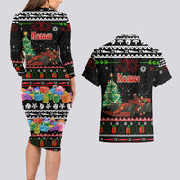 Monaco Christmas Couples Matching Long Sleeve Bodycon Dress and Hawaiian Shirt with Race Car Christmas Tree and Snowflake Holiday - Wonder Print Shop