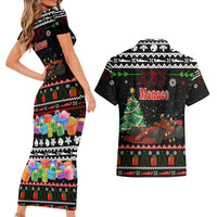 Monaco Christmas Couples Matching Short Sleeve Bodycon Dress and Hawaiian Shirt with Race Car Christmas Tree and Snowflake Holiday - Wonder Print Shop