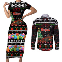 Monaco Christmas Couples Matching Short Sleeve Bodycon Dress and Long Sleeve Button Shirt with Race Car Christmas Tree and Snowflake Holiday - Wonder Print Shop