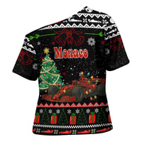 Monaco Christmas Cross Shoulder Shirt with Race Car Christmas Tree and Snowflake Holiday - Wonder Print Shop
