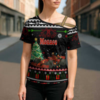 Monaco Christmas Cross Shoulder Shirt with Race Car Christmas Tree and Snowflake Holiday - Wonder Print Shop