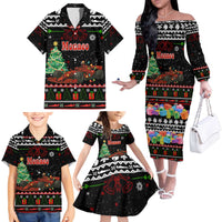 Monaco Christmas Family Matching Off The Shoulder Long Sleeve Dress and Hawaiian Shirt with Race Car Christmas Tree and Snowflake Holiday - Wonder Print Shop
