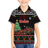 Monaco Christmas Family Matching Off The Shoulder Long Sleeve Dress and Hawaiian Shirt with Race Car Christmas Tree and Snowflake Holiday - Wonder Print Shop