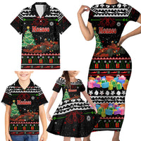 Monaco Christmas Family Matching Short Sleeve Bodycon Dress and Hawaiian Shirt with Race Car Christmas Tree and Snowflake Holiday - Wonder Print Shop