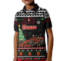 Monaco Christmas Kid Polo Shirt with Race Car Christmas Tree and Snowflake Holiday - Wonder Print Shop