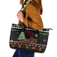 Monaco Christmas Leather Tote Bag with Race Car Christmas Tree and Snowflake Holiday - Wonder Print Shop