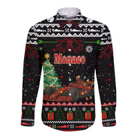 Monaco Christmas Long Sleeve Button Shirt with Race Car Christmas Tree and Snowflake Holiday - Wonder Print Shop