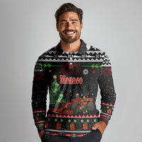 Monaco Christmas Long Sleeve Polo Shirt with Race Car Christmas Tree and Snowflake Holiday - Wonder Print Shop