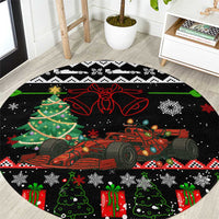 Monaco Christmas Round Carpet with Race Car Christmas Tree and Snowflake Holiday - Wonder Print Shop