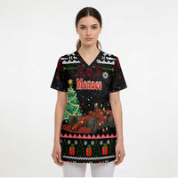 Monaco Christmas Scrub Top with Race Car Christmas Tree and Snowflake Holiday - Wonder Print Shop