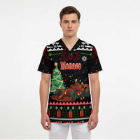 Monaco Christmas Scrub Top with Race Car Christmas Tree and Snowflake Holiday - Wonder Print Shop