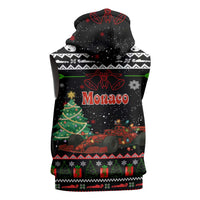 Monaco Christmas Sleeveless Zip Hoodie with Race Car Christmas Tree and Snowflake Holiday - Wonder Print Shop