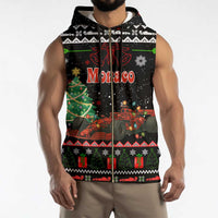 Monaco Christmas Sleeveless Zip Hoodie with Race Car Christmas Tree and Snowflake Holiday - Wonder Print Shop