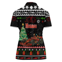 Monaco Christmas Women Polo Shirt with Race Car Christmas Tree and Snowflake Holiday - Wonder Print Shop