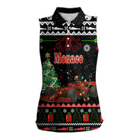 Monaco Christmas Women Sleeveless Polo Shirt with Race Car Christmas Tree and Snowflake Holiday - Wonder Print Shop