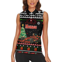Monaco Christmas Women Sleeveless Polo Shirt with Race Car Christmas Tree and Snowflake Holiday - Wonder Print Shop