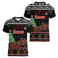 Monaco Christmas Women V-Neck T-Shirt with Race Car Christmas Tree and Snowflake Holiday - Wonder Print Shop
