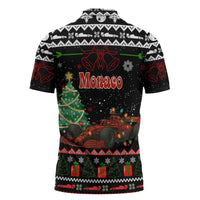 Monaco Christmas Zipper Polo Shirt with Race Car Christmas Tree and Snowflake Holiday - Wonder Print Shop