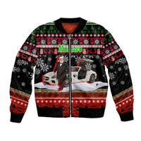 Monaco Christmas Bomber Jacket with Santa Claus Sports Car Snowflakes and Luxury Holiday - Wonder Print Shop