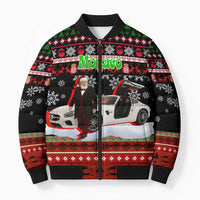 Monaco Christmas Bomber Puffer Jacket with Santa Claus Sports Car Snowflakes and Luxury Holiday - Wonder Print Shop