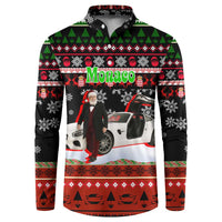 Monaco Christmas Button Sweatshirt with Santa Claus Sports Car Snowflakes and Luxury Holiday - Wonder Print Shop