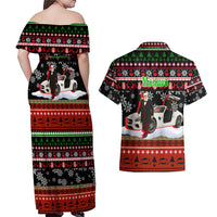 Monaco Christmas Couples Matching Off Shoulder Maxi Dress and Hawaiian Shirt with Santa Claus Sports Car Snowflakes and Luxury Holiday - Wonder Print Shop