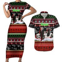 Monaco Christmas Couples Matching Short Sleeve Bodycon Dress and Hawaiian Shirt with Santa Claus Sports Car Snowflakes and Luxury Holiday - Wonder Print Shop