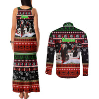 Monaco Christmas Couples Matching Tank Maxi Dress and Long Sleeve Button Shirt with Santa Claus Sports Car Snowflakes and Luxury Holiday - Wonder Print Shop