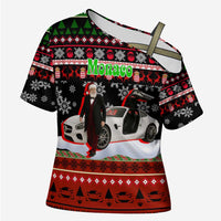 Monaco Christmas Cross Shoulder Shirt with Santa Claus Sports Car Snowflakes and Luxury Holiday - Wonder Print Shop
