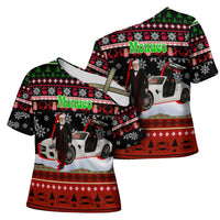 Monaco Christmas Cross Shoulder Shirt with Santa Claus Sports Car Snowflakes and Luxury Holiday - Wonder Print Shop