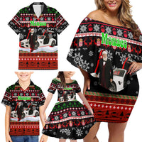 Monaco Christmas Family Matching Off Shoulder Short Dress and Hawaiian Shirt with Santa Claus Sports Car Snowflakes and Luxury Holiday - Wonder Print Shop