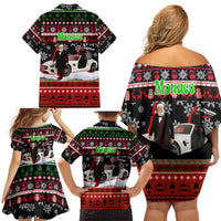Monaco Christmas Family Matching Off Shoulder Short Dress and Hawaiian Shirt with Santa Claus Sports Car Snowflakes and Luxury Holiday - Wonder Print Shop