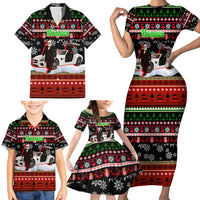 Monaco Christmas Family Matching Short Sleeve Bodycon Dress and Hawaiian Shirt with Santa Claus Sports Car Snowflakes and Luxury Holiday - Wonder Print Shop