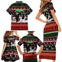 Monaco Christmas Family Matching Short Sleeve Bodycon Dress and Hawaiian Shirt with Santa Claus Sports Car Snowflakes and Luxury Holiday - Wonder Print Shop
