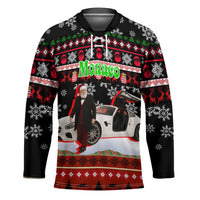 Monaco Christmas Hockey Jersey with Santa Claus Sports Car Snowflakes and Luxury Holiday - Wonder Print Shop