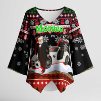 Monaco Christmas Kimono Sleeve Blouse with Santa Claus Sports Car Snowflakes and Luxury Holiday - Wonder Print Shop
