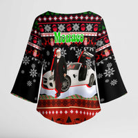 Monaco Christmas Kimono Sleeve Blouse with Santa Claus Sports Car Snowflakes and Luxury Holiday - Wonder Print Shop