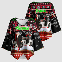 Monaco Christmas Kimono Sleeve Blouse with Santa Claus Sports Car Snowflakes and Luxury Holiday - Wonder Print Shop